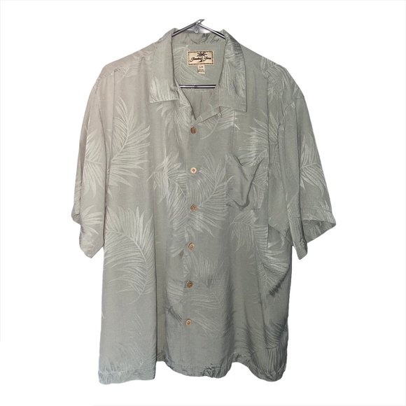 Jamaica Jaxx Green 100% Silk Button Down Hawaiian Shirt XL Cool Mint Green - Picture 2 of 7